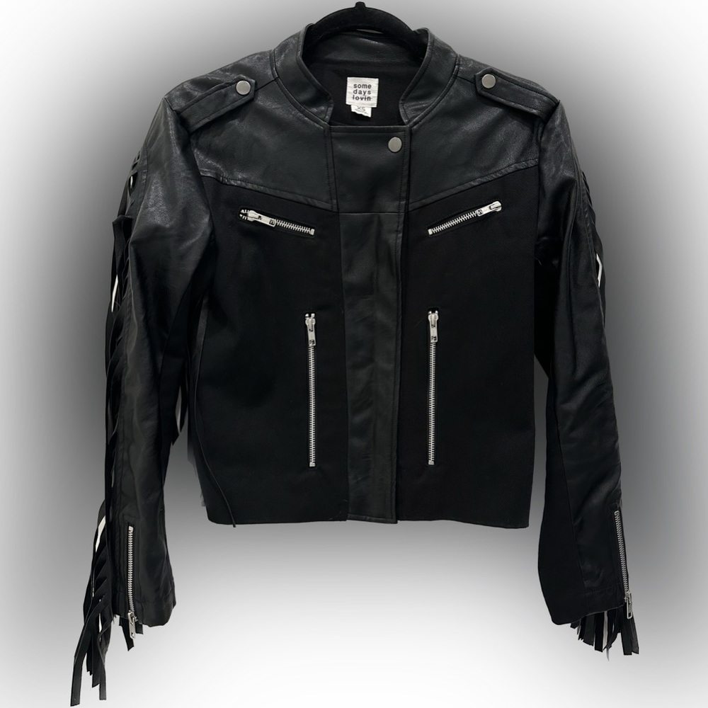 Some Days Lovin Dex Fringe Jacket Black
Denim Faux Leather Vegan Zip Pockets XS